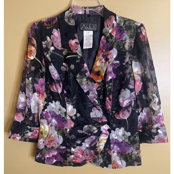 Alex Evenings Floral Print, Sheer 3/4 Length Sleeves, Formal Blazer Size Small - Picture 1 of 7